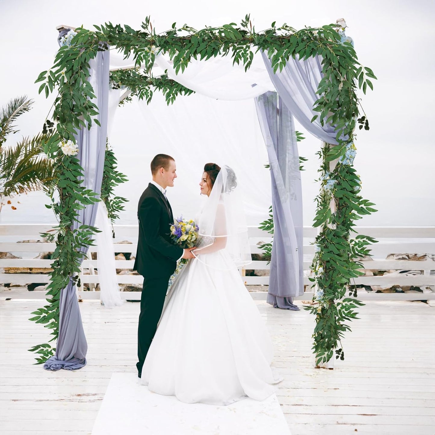 Artificial Willow Leaves Vine Twigs 2Pcs 6.2Ft Fake Hanging Plant Silk Leaf Ivy Garland Faux Italian Ruscus Greenery Indoor Outdoor Wedding Arch Jungle Beach Birthday Party Garden Decor