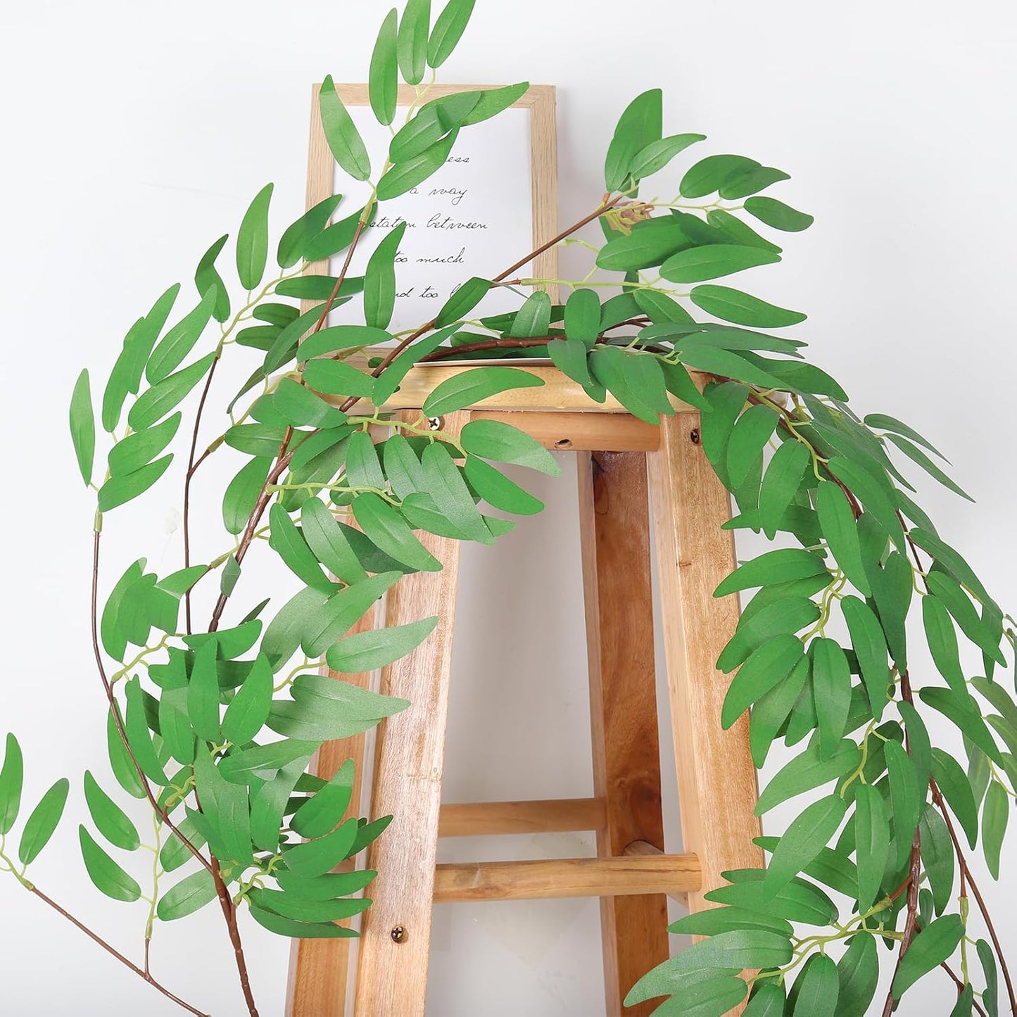Artificial Willow Leaves Vine Twigs 2Pcs 6.2Ft Fake Hanging Plant Silk Leaf Ivy Garland Faux Italian Ruscus Greenery Indoor Outdoor Wedding Arch Jungle Beach Birthday Party Garden Decor
