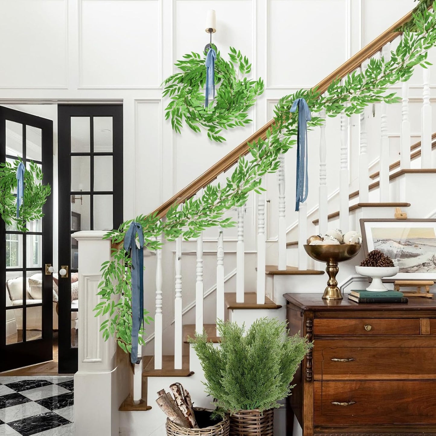 Artificial Willow Leaves Vine Twigs 2Pcs 6.2Ft Fake Hanging Plant Silk Leaf Ivy Garland Faux Italian Ruscus Greenery Indoor Outdoor Wedding Arch Jungle Beach Birthday Party Garden Decor