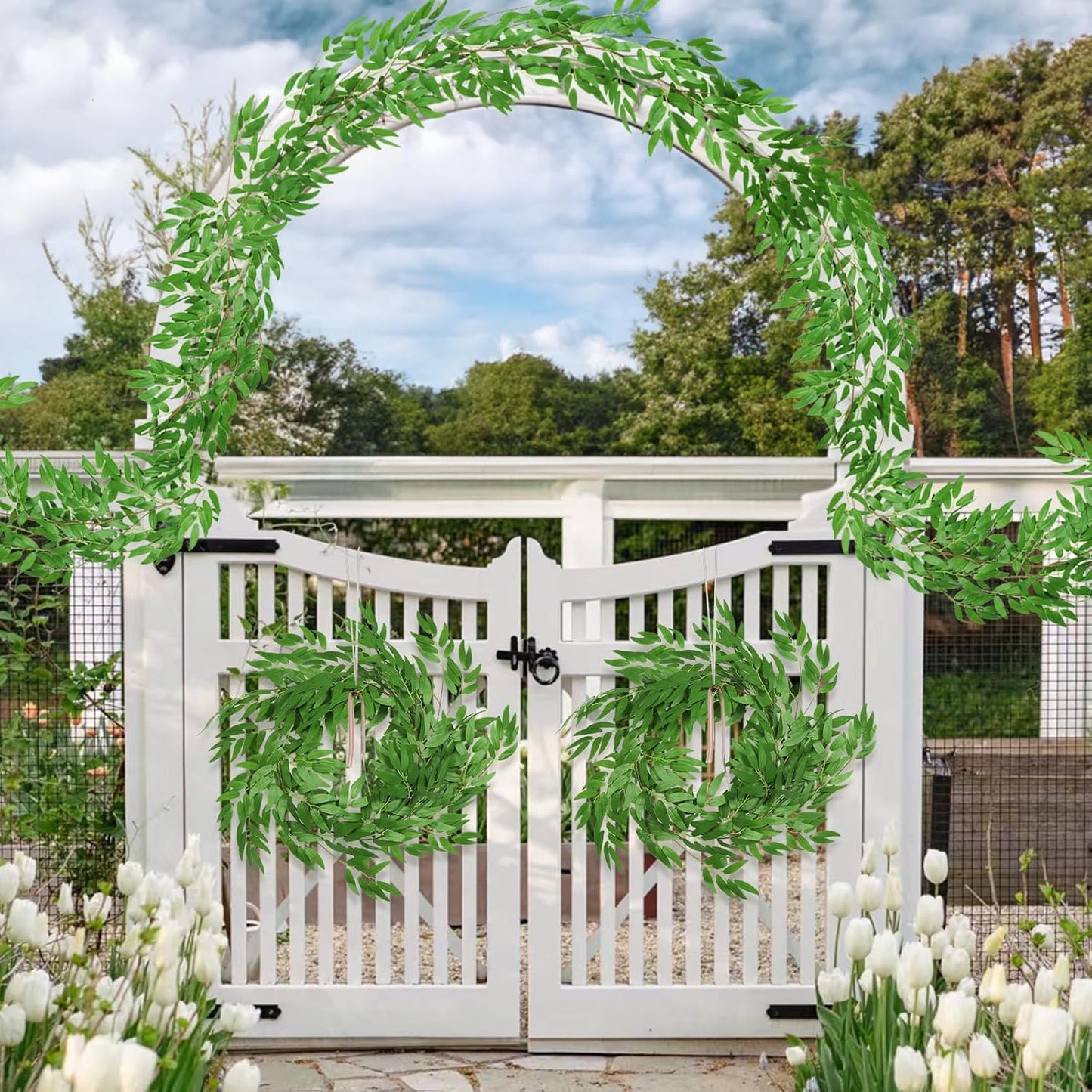 Artificial Willow Leaves Vine Twigs 2Pcs 6.2Ft Fake Hanging Plant Silk Leaf Ivy Garland Faux Italian Ruscus Greenery Indoor Outdoor Wedding Arch Jungle Beach Birthday Party Garden Decor