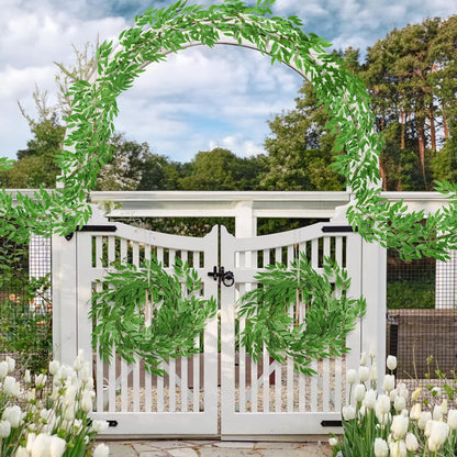 Artificial Willow Leaves Vine Twigs 2Pcs 6.2Ft Fake Hanging Plant Silk Leaf Ivy Garland Faux Italian Ruscus Greenery Indoor Outdoor Wedding Arch Jungle Beach Birthday Party Garden Decor