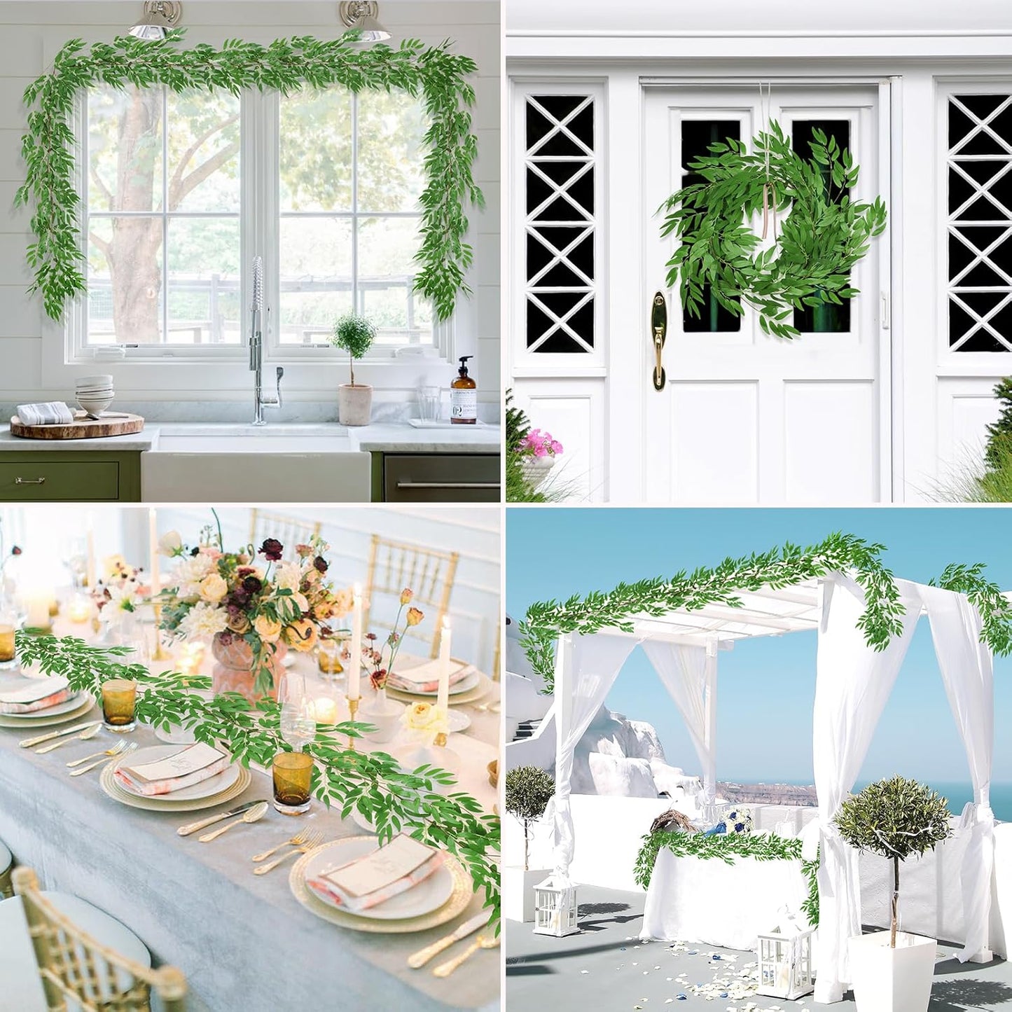 Artificial Willow Leaves Vine Twigs 2Pcs 6.2Ft Fake Hanging Plant Silk Leaf Ivy Garland Faux Italian Ruscus Greenery Indoor Outdoor Wedding Arch Jungle Beach Birthday Party Garden Decor