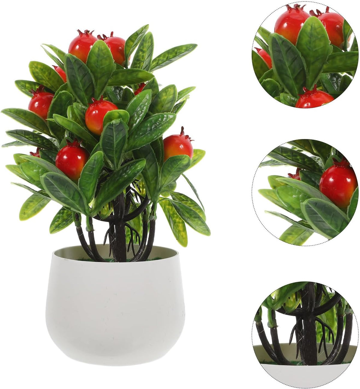 Mini for Artificial in Fruits Pomegranate Tree Faux Stylish White Pot, Realistic Appearance and Long-Term Decorative Solution Decor Home Kitchen Accent