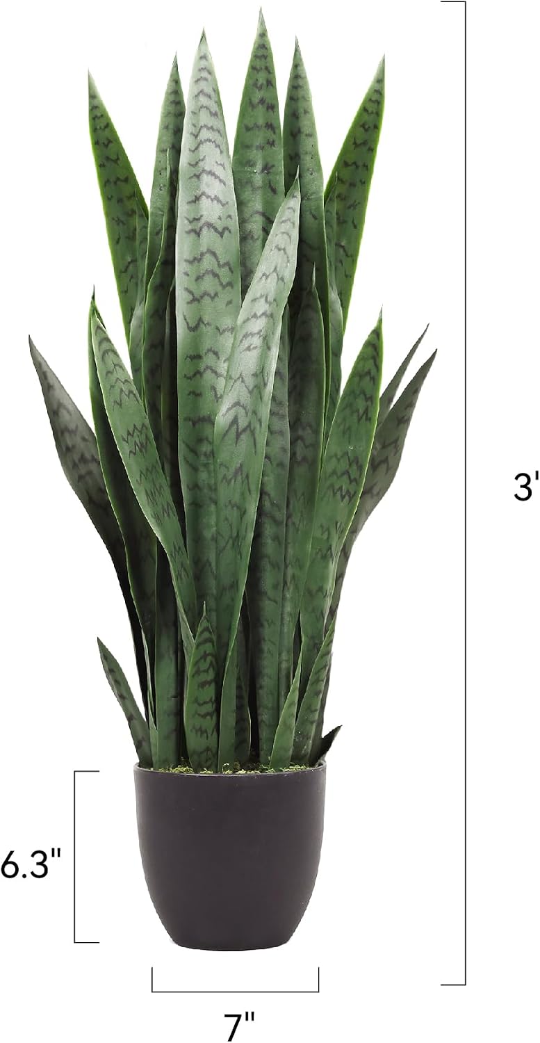 3FT Artificial Snake Plant, 35in Fake Sansevieria Indoor Outdoor