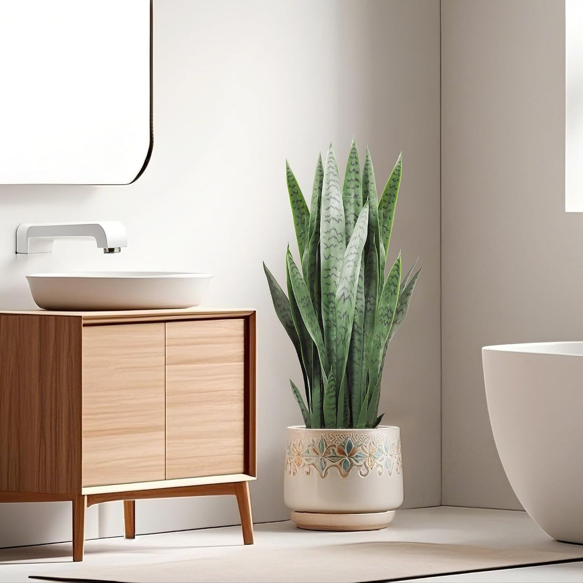 3FT Artificial Snake Plant, 35in Fake Sansevieria Indoor Outdoor