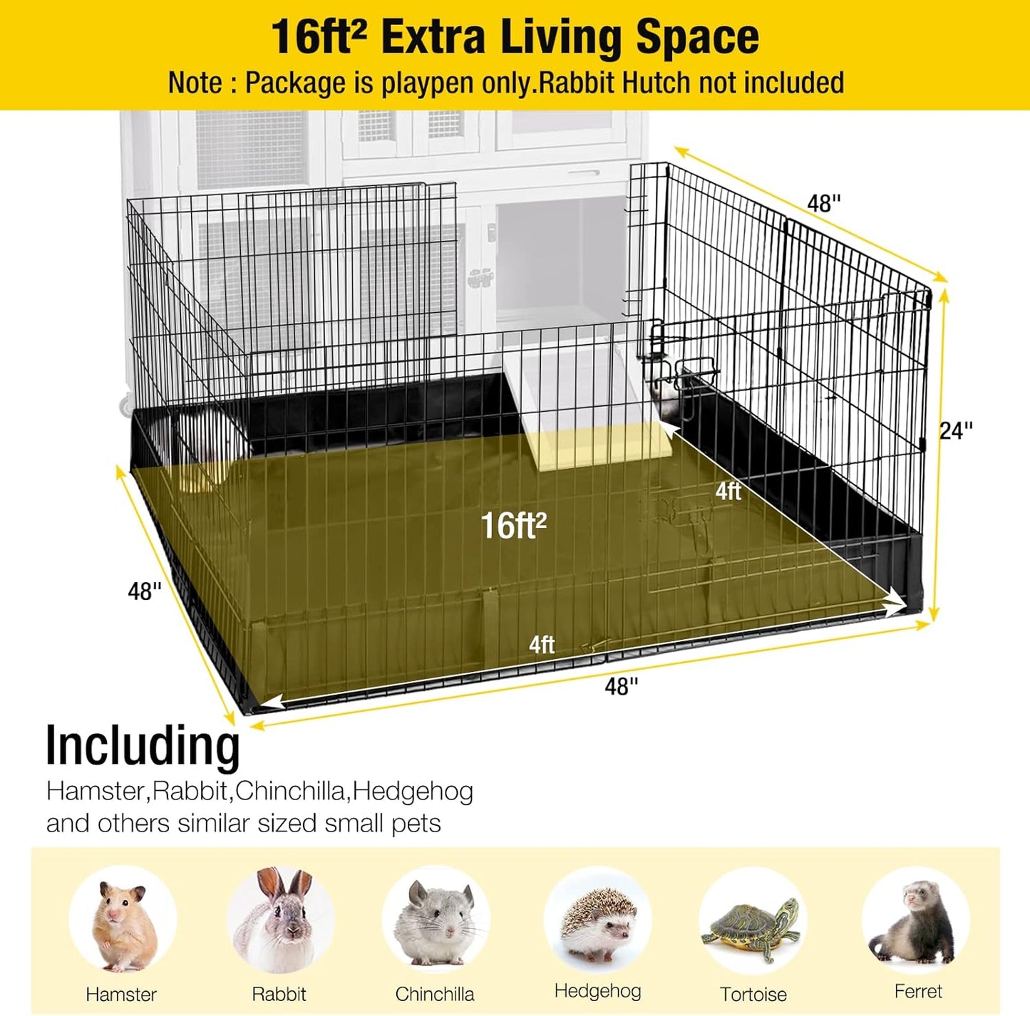 Pet Playpen Guinea Pig Cage Small Animal Rabbit Exercise Pen with Waterproof Floor Liner - Extension Playpen ONLY