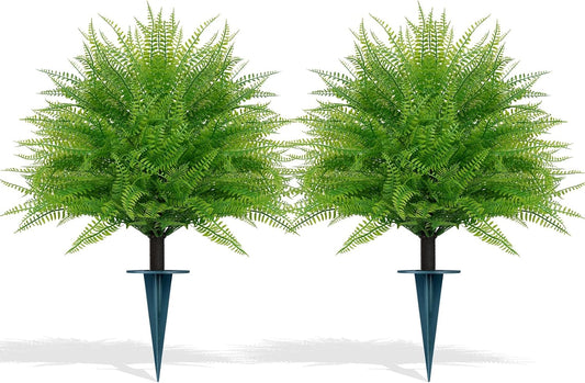 Artificial Cedar Topiary Trees with Ground Spike, 4 Pieces Fake Pine Shrubs Bushes, UV Resistant Faux Evergreen Cypress Tree Plants for Indoor Outdoor Planters Front Porch