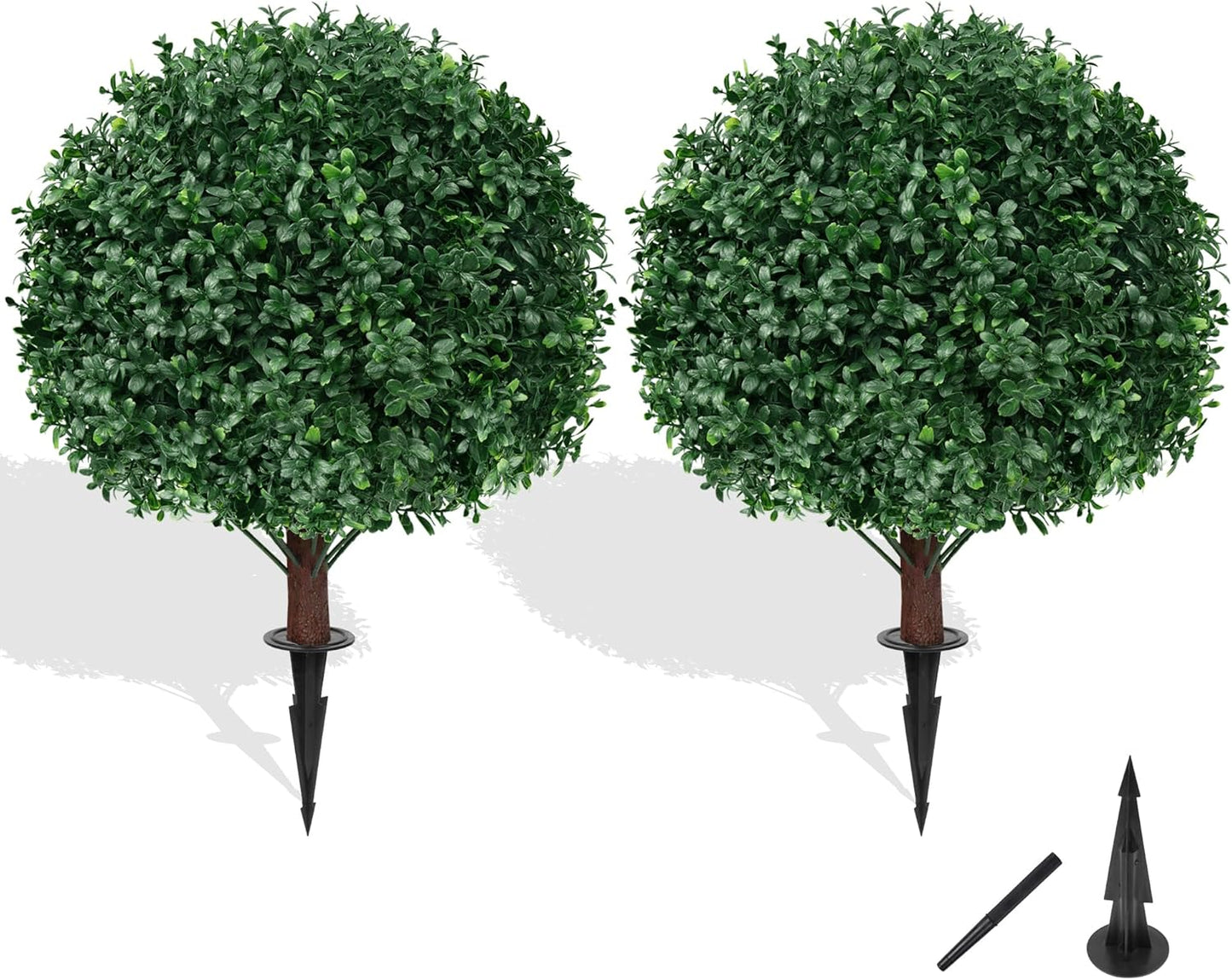 Artificial Cedar Topiary Trees with Ground Spike, 4 Pieces Fake Pine Shrubs Bushes, UV Resistant Faux Evergreen Cypress Tree Plants for Indoor Outdoor Planters Front Porch