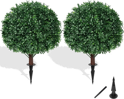 Artificial Cedar Topiary Trees with Ground Spike, 4 Pieces Fake Pine Shrubs Bushes, UV Resistant Faux Evergreen Cypress Tree Plants for Indoor Outdoor Planters Front Porch