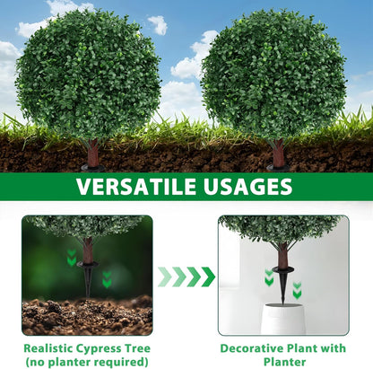 Artificial Cedar Topiary Trees with Ground Spike, 4 Pieces Fake Pine Shrubs Bushes, UV Resistant Faux Evergreen Cypress Tree Plants for Indoor Outdoor Planters Front Porch