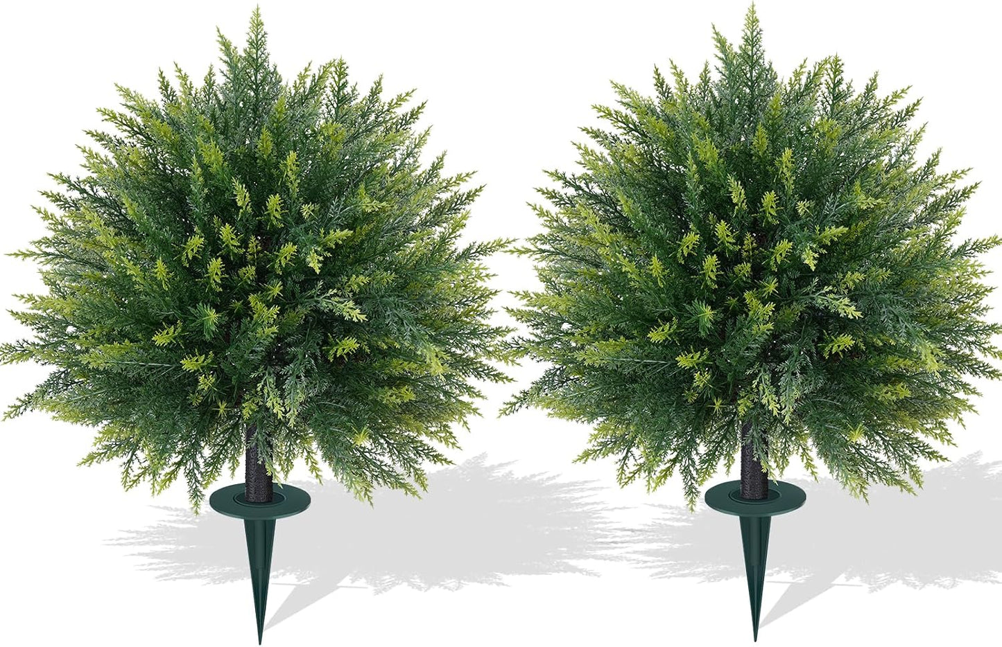 Artificial Cedar Topiary Trees with Ground Spike, 4 Pieces Fake Pine Shrubs Bushes, UV Resistant Faux Evergreen Cypress Tree Plants for Indoor Outdoor Planters Front Porch