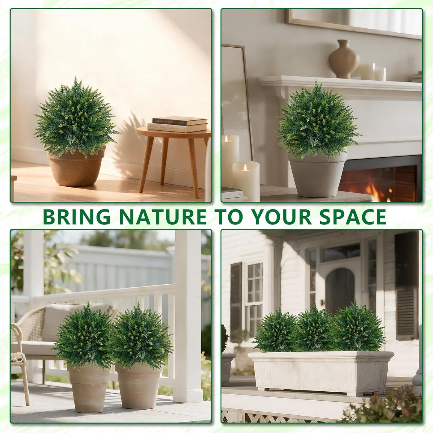 Artificial Cedar Topiary Trees with Ground Spike, 4 Pieces Fake Pine Shrubs Bushes, UV Resistant Faux Evergreen Cypress Tree Plants for Indoor Outdoor Planters Front Porch