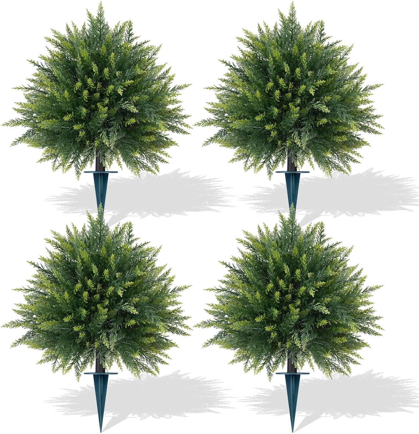Artificial Cedar Topiary Trees with Ground Spike, 4 Pieces Fake Pine Shrubs Bushes, UV Resistant Faux Evergreen Cypress Tree Plants for Indoor Outdoor Planters Front Porch
