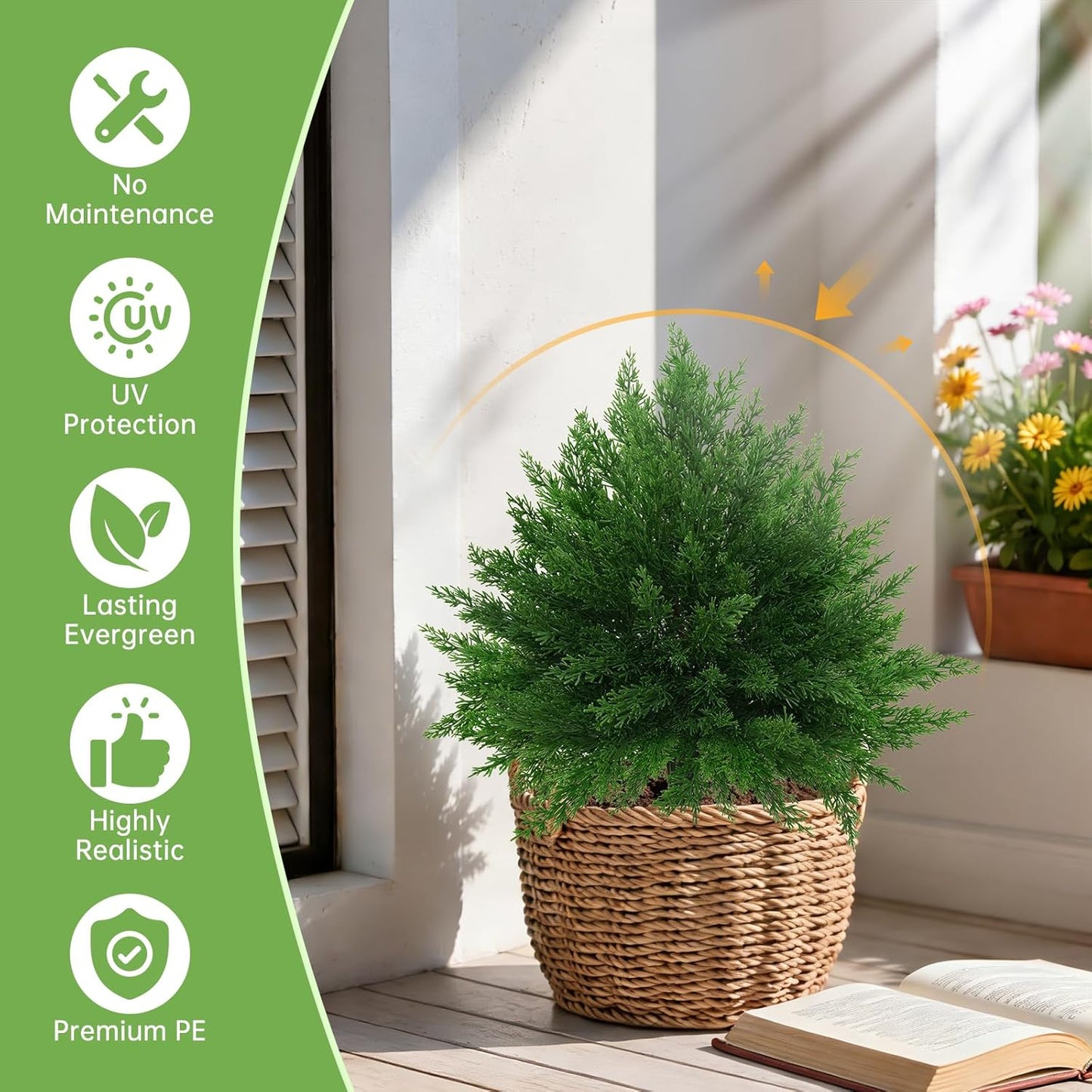 Artificial Cedar Topiary Trees with Ground Spike, 4 Pieces Fake Pine Shrubs Bushes, UV Resistant Faux Evergreen Cypress Tree Plants for Indoor Outdoor Planters Front Porch