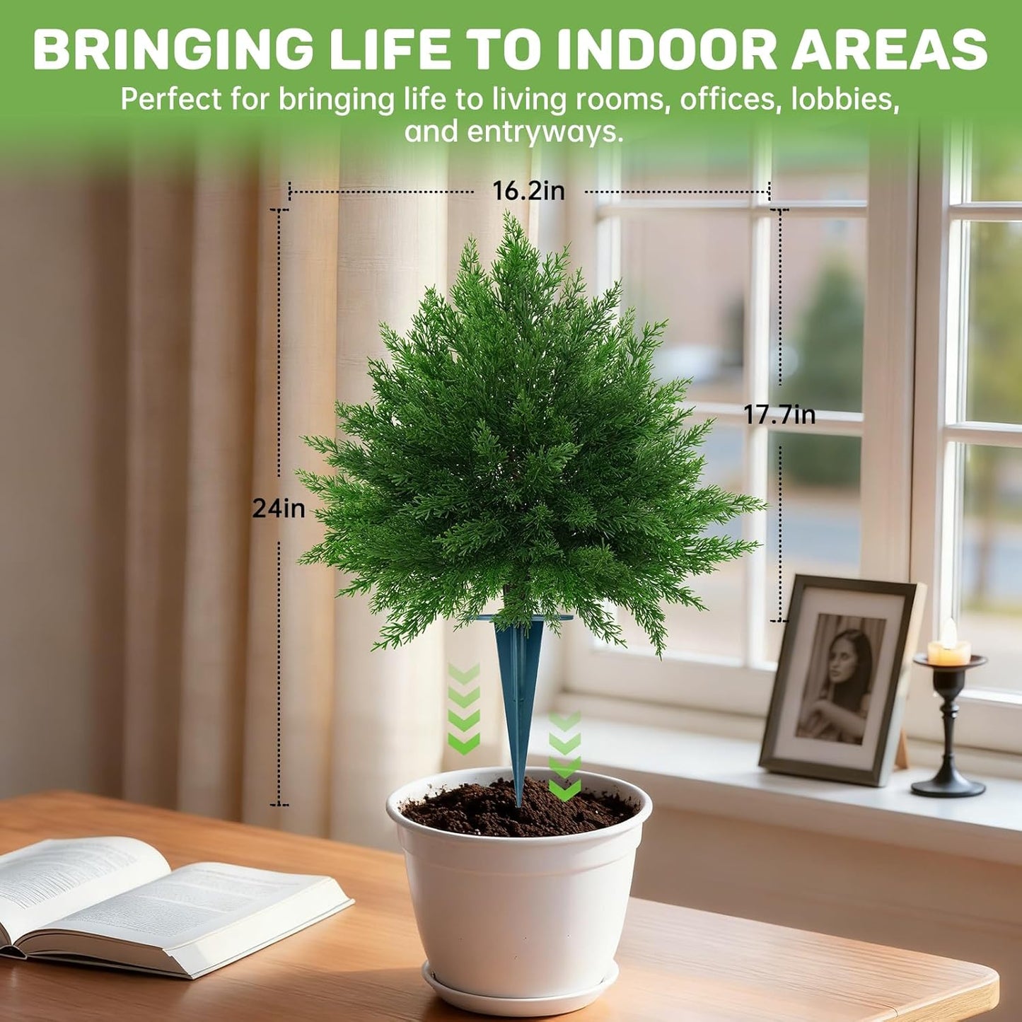 Artificial Cedar Topiary Trees with Ground Spike, 4 Pieces Fake Pine Shrubs Bushes, UV Resistant Faux Evergreen Cypress Tree Plants for Indoor Outdoor Planters Front Porch