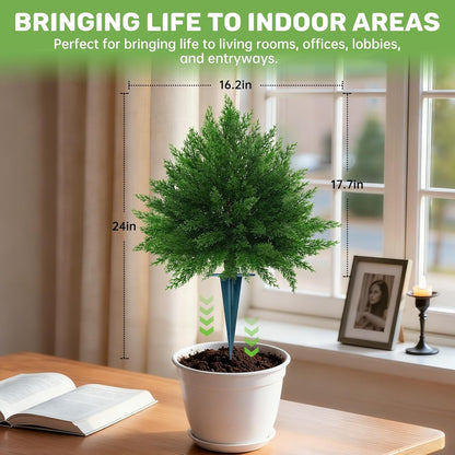 Artificial Cedar Topiary Trees with Ground Spike, 4 Pieces Fake Pine Shrubs Bushes, UV Resistant Faux Evergreen Cypress Tree Plants for Indoor Outdoor Planters Front Porch