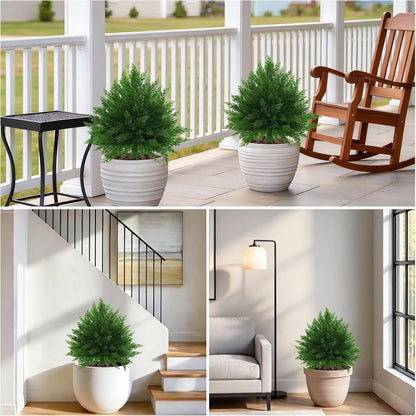 Artificial Cedar Topiary Trees with Ground Spike, 4 Pieces Fake Pine Shrubs Bushes, UV Resistant Faux Evergreen Cypress Tree Plants for Indoor Outdoor Planters Front Porch