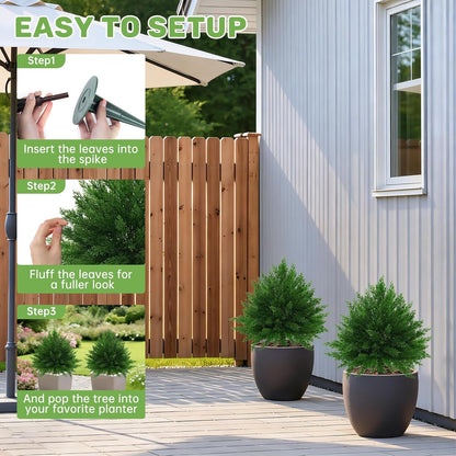 Artificial Cedar Topiary Trees with Ground Spike, 4 Pieces Fake Pine Shrubs Bushes, UV Resistant Faux Evergreen Cypress Tree Plants for Indoor Outdoor Planters Front Porch