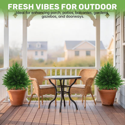Artificial Cedar Topiary Trees with Ground Spike, 4 Pieces Fake Pine Shrubs Bushes, UV Resistant Faux Evergreen Cypress Tree Plants for Indoor Outdoor Planters Front Porch