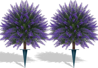 Artificial Cedar Topiary Trees with Ground Spike, 4 Pieces Fake Pine Shrubs Bushes, UV Resistant Faux Evergreen Cypress Tree Plants for Indoor Outdoor Planters Front Porch