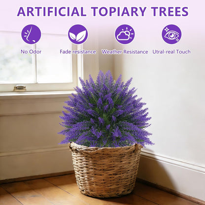 Artificial Cedar Topiary Trees with Ground Spike, 4 Pieces Fake Pine Shrubs Bushes, UV Resistant Faux Evergreen Cypress Tree Plants for Indoor Outdoor Planters Front Porch