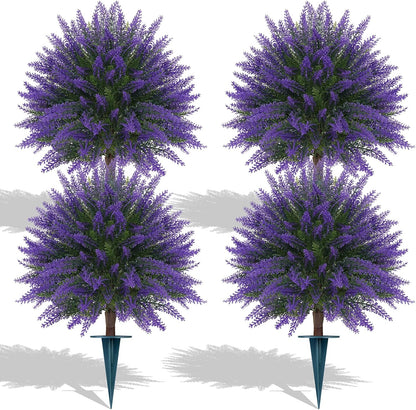 Artificial Cedar Topiary Trees with Ground Spike, 4 Pieces Fake Pine Shrubs Bushes, UV Resistant Faux Evergreen Cypress Tree Plants for Indoor Outdoor Planters Front Porch