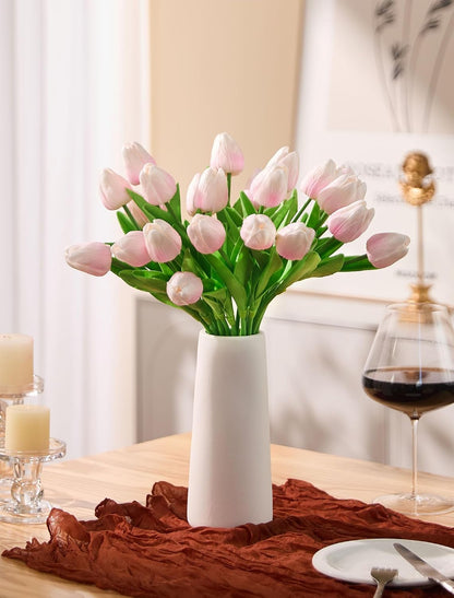 30 Pcs Tulips Artificial Flowers Fake Pink Flowers Latex Tulips Real Touch 13" Silk Flower for Spring Mother's Day Easter Gifts in Bulk Home Kitchen Wedding Decorations