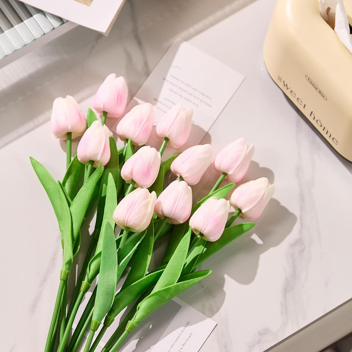 30 Pcs Tulips Artificial Flowers Fake Pink Flowers Latex Tulips Real Touch 13" Silk Flower for Spring Mother's Day Easter Gifts in Bulk Home Kitchen Wedding Decorations