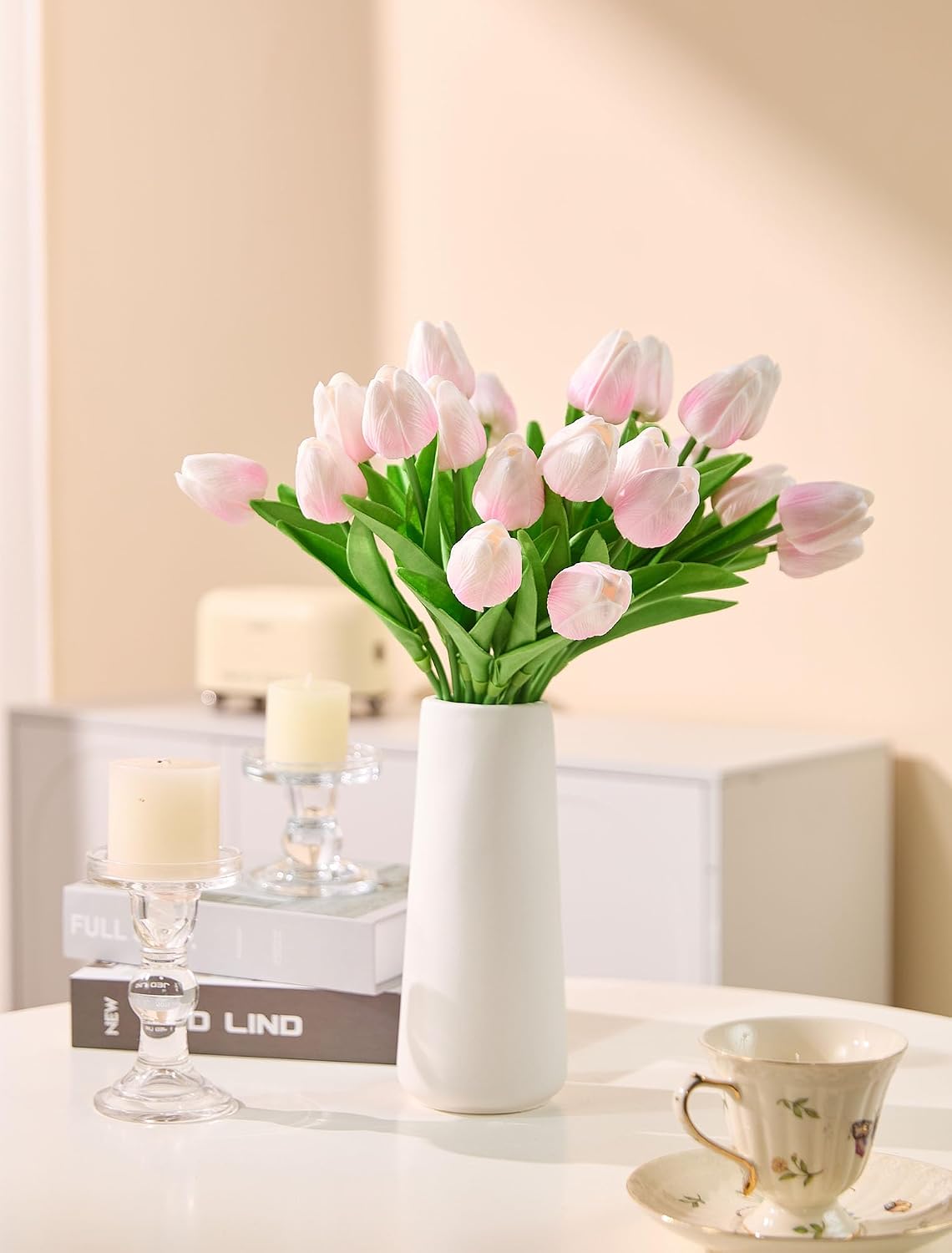 30 Pcs Tulips Artificial Flowers Fake Pink Flowers Latex Tulips Real Touch 13" Silk Flower for Spring Mother's Day Easter Gifts in Bulk Home Kitchen Wedding Decorations