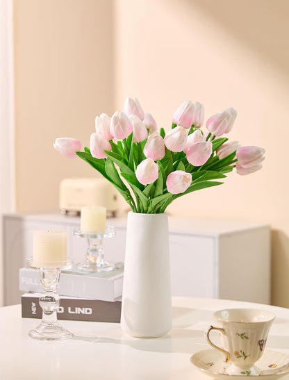 30 Pcs Tulips Artificial Flowers Fake Pink Flowers Latex Tulips Real Touch 13" Silk Flower for Spring Mother's Day Easter Gifts in Bulk Home Kitchen Wedding Decorations