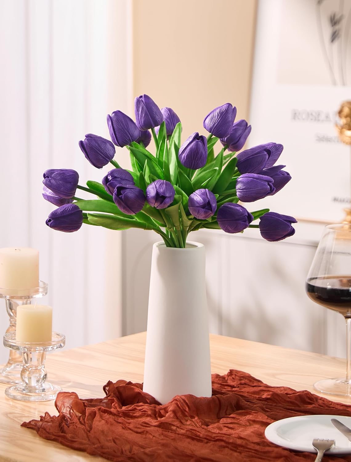 30 Pcs Tulips Artificial Flowers Fake Pink Flowers Latex Tulips Real Touch 13" Silk Flower for Spring Mother's Day Easter Gifts in Bulk Home Kitchen Wedding Decorations
