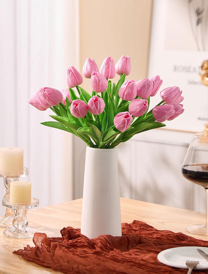 30 Pcs Tulips Artificial Flowers Fake Pink Flowers Latex Tulips Real Touch 13" Silk Flower for Spring Mother's Day Easter Gifts in Bulk Home Kitchen Wedding Decorations