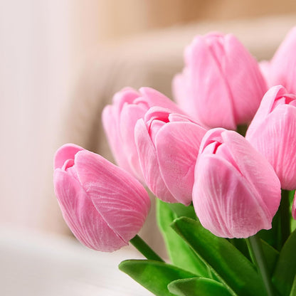 30 Pcs Tulips Artificial Flowers Fake Pink Flowers Latex Tulips Real Touch 13" Silk Flower for Spring Mother's Day Easter Gifts in Bulk Home Kitchen Wedding Decorations