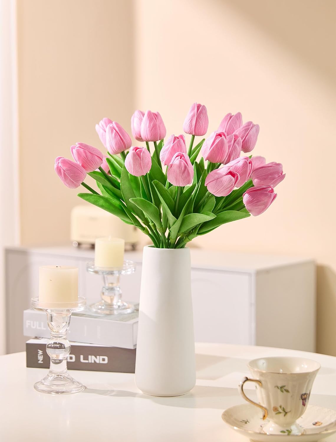 30 Pcs Tulips Artificial Flowers Fake Pink Flowers Latex Tulips Real Touch 13" Silk Flower for Spring Mother's Day Easter Gifts in Bulk Home Kitchen Wedding Decorations