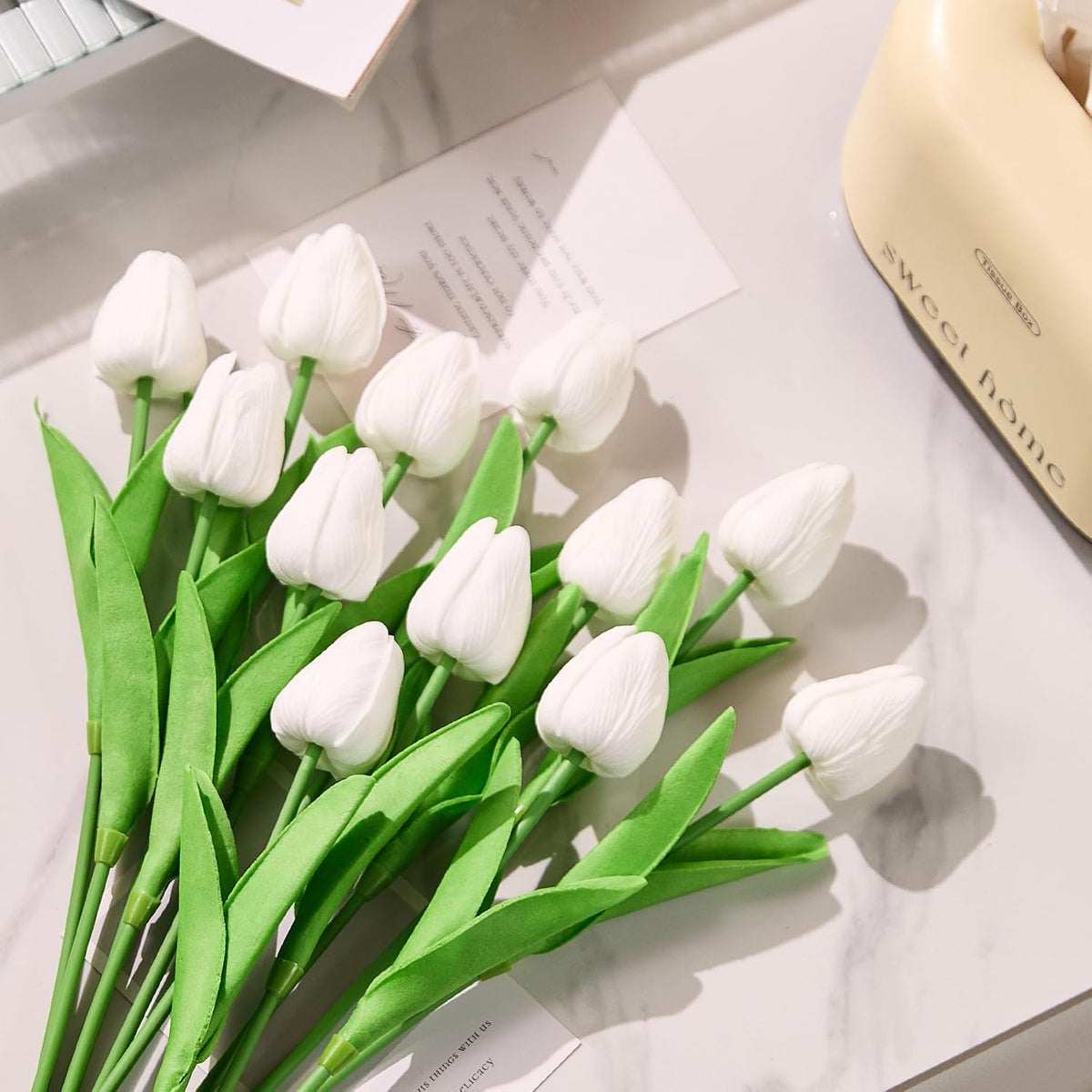 30 Pcs Tulips Artificial Flowers Fake Pink Flowers Latex Tulips Real Touch 13" Silk Flower for Spring Mother's Day Easter Gifts in Bulk Home Kitchen Wedding Decorations
