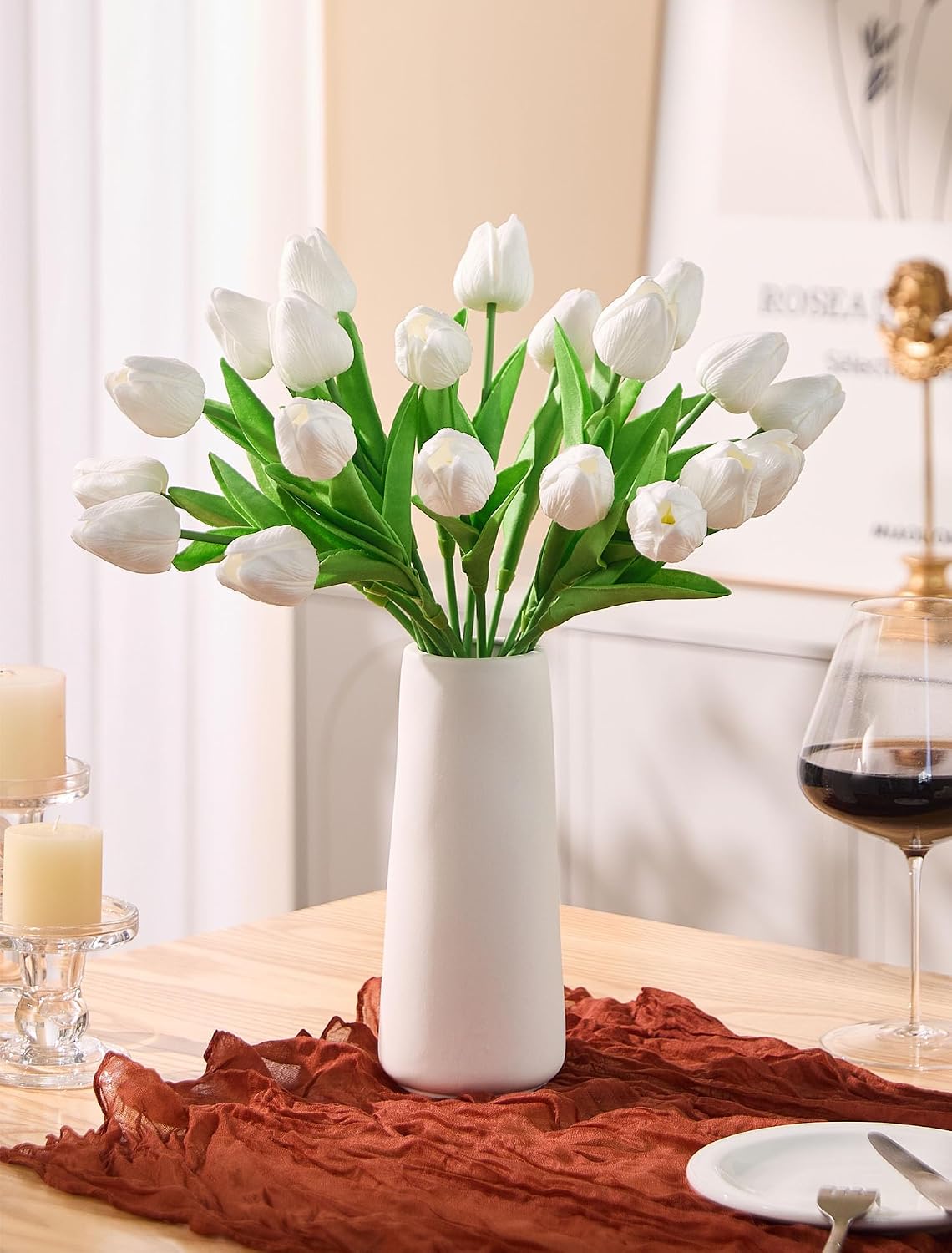 30 Pcs Tulips Artificial Flowers Fake Pink Flowers Latex Tulips Real Touch 13" Silk Flower for Spring Mother's Day Easter Gifts in Bulk Home Kitchen Wedding Decorations