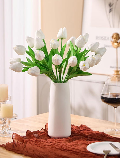 30 Pcs Tulips Artificial Flowers Fake Pink Flowers Latex Tulips Real Touch 13" Silk Flower for Spring Mother's Day Easter Gifts in Bulk Home Kitchen Wedding Decorations