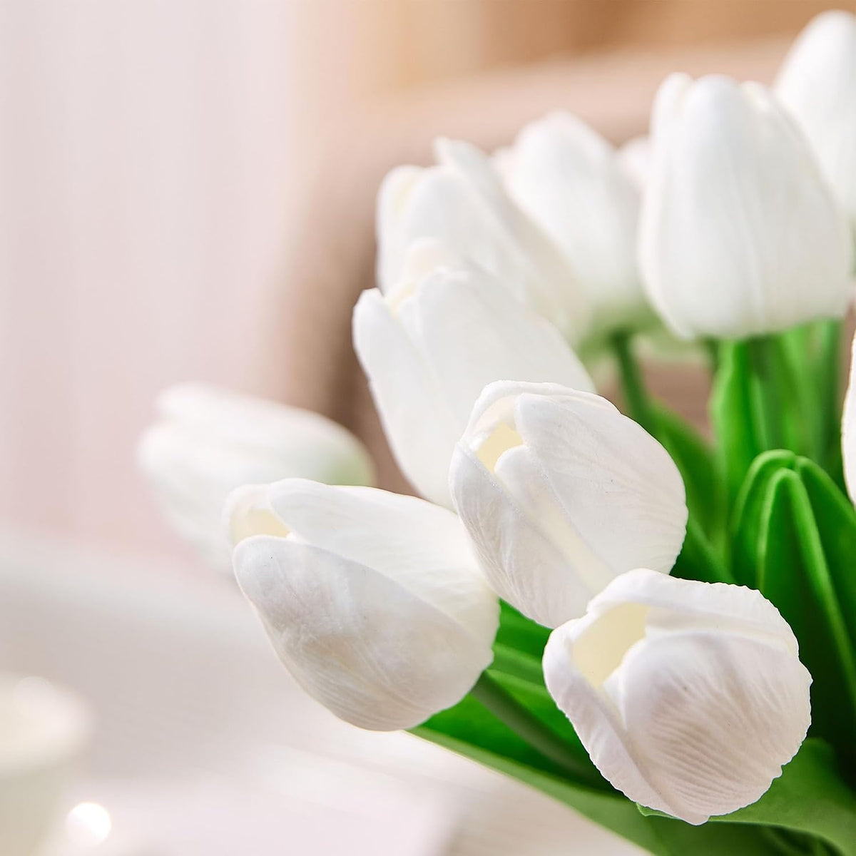 30 Pcs Tulips Artificial Flowers Fake Pink Flowers Latex Tulips Real Touch 13" Silk Flower for Spring Mother's Day Easter Gifts in Bulk Home Kitchen Wedding Decorations