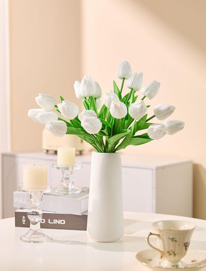 30 Pcs Tulips Artificial Flowers Fake Pink Flowers Latex Tulips Real Touch 13" Silk Flower for Spring Mother's Day Easter Gifts in Bulk Home Kitchen Wedding Decorations