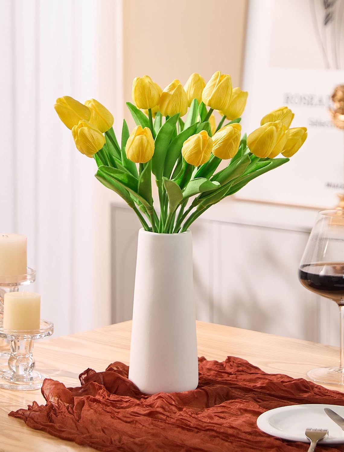 30 Pcs Tulips Artificial Flowers Fake Pink Flowers Latex Tulips Real Touch 13" Silk Flower for Spring Mother's Day Easter Gifts in Bulk Home Kitchen Wedding Decorations