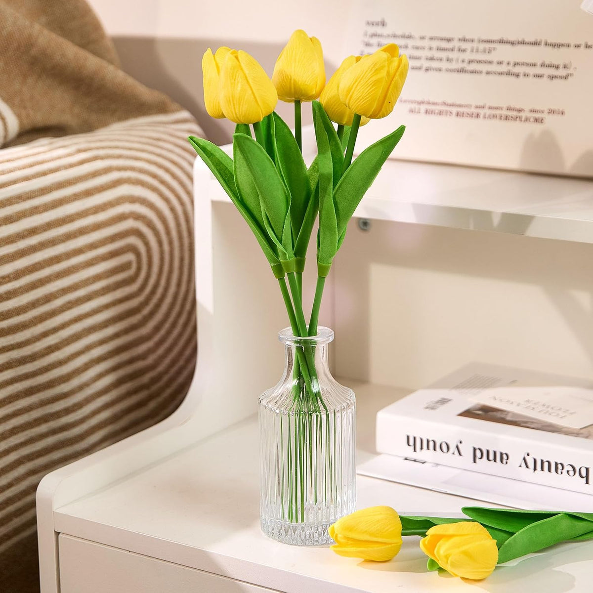 30 Pcs Tulips Artificial Flowers Fake Pink Flowers Latex Tulips Real Touch 13" Silk Flower for Spring Mother's Day Easter Gifts in Bulk Home Kitchen Wedding Decorations