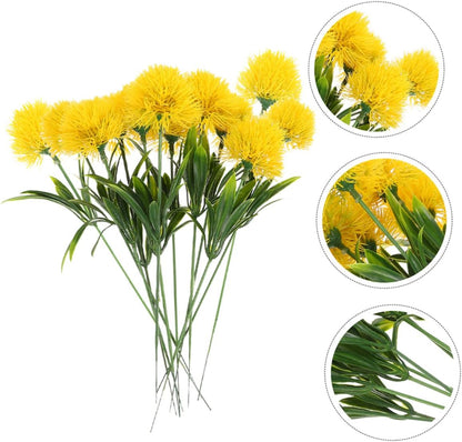 12 Pcs Faux Dandelion Ornaments Realistic Artificial Dandelion Flowers Yellow Faux Branches for Home Wedding Party Photo Props Decoration