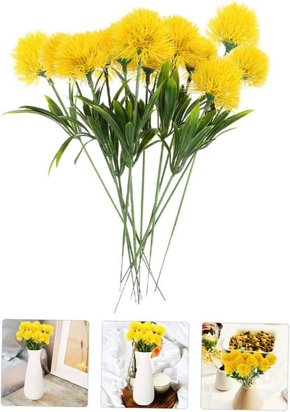 12 Pcs Faux Dandelion Ornaments Realistic Artificial Dandelion Flowers Yellow Faux Branches for Home Wedding Party Photo Props Decoration