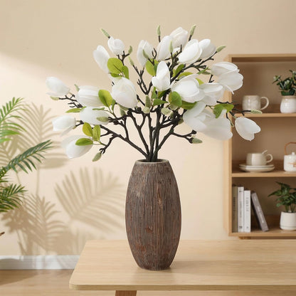 6 PCS Artificial Magnolia Flowers Stems | 19.1 Inch Fake White Flora Branches Realistic Home Decor Tall Vase Centerpiece Indoor Wedding Bouquet Filler