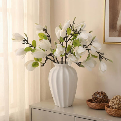 6 PCS Artificial Magnolia Flowers Stems | 19.1 Inch Fake White Flora Branches Realistic Home Decor Tall Vase Centerpiece Indoor Wedding Bouquet Filler