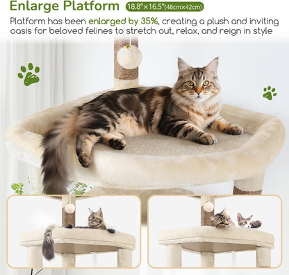 65in Cactus Sturdy Cat Tower for Indoor Large Cats, S65, Green