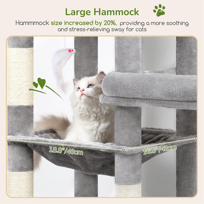 65in Cactus Sturdy Cat Tower for Indoor Large Cats, S65, Green
