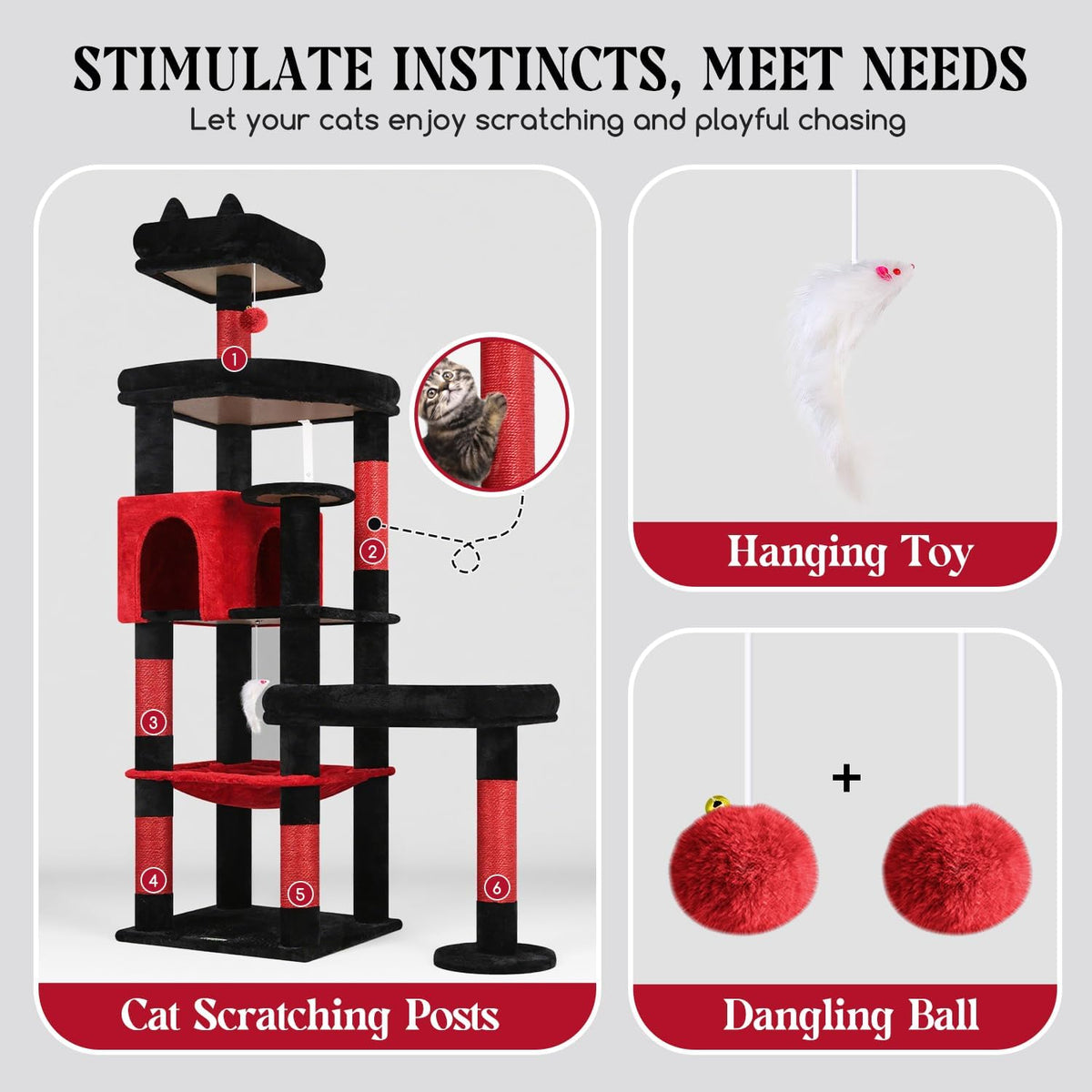65in Cactus Sturdy Cat Tower for Indoor Large Cats, S65, Green