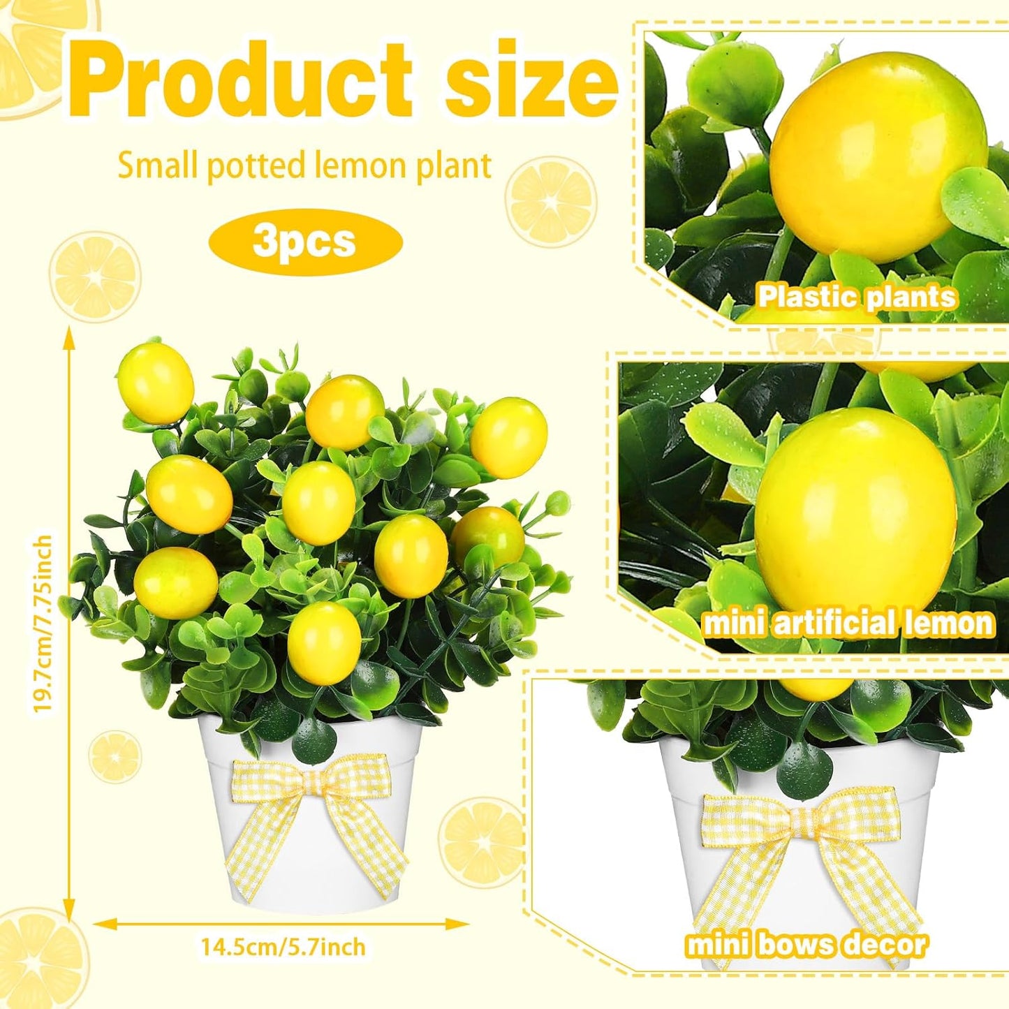 3 Set Summer Fruits Lemon Tiered Tray Decor Artificial Plant Farmhouse Home Decor Mini Fake Etrogplants Mini Vases Tiered Tray Greenery Accessory (Lemon)