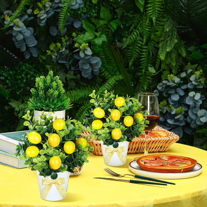 3 Set Summer Fruits Lemon Tiered Tray Decor Artificial Plant Farmhouse Home Decor Mini Fake Etrogplants Mini Vases Tiered Tray Greenery Accessory (Lemon)